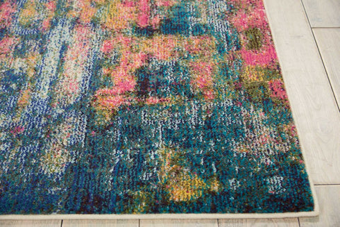 2' X 6' Blue And Yellow Abstract Power Loom Non Skid Area Rug